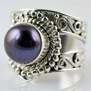 925 Sterling <b>Silver</b> Black Pearl <b>Ring</b> Handmade Freshwater Artisan Jewelry with June Birthstone <b>Statement</b> Promise <b>Ring</b> - Product Image 4