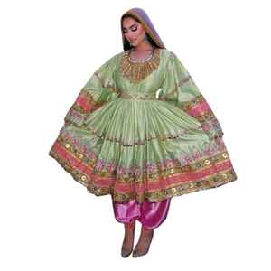 Robe afghane pour femmes en lin naturel fait main de qualité supérieure Mode ethnique traditionnelle Haute qualité Toutes occasions Fente haute - Product Image 1