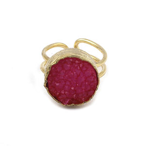 Bague Druzy violette faite à la main plaqué or bijoux en pierres précieuses réglables forme ronde bague de créateur confortable cadeau pour elle - Product Image 3