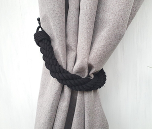 Atado de cortina de cuerda de algodón negro, decoración moderna y minimalista hecha a mano, corbatas de cortina de cuerda trenzada de arrecife, lazos de cordón de abrazo - Product Image 1