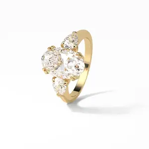 Anillo de moissanita de compromiso con forma de corazón chapado en oro blanco de fábrica directa con ajuste de pavé para mujeres y hombres a precio a granel - Product Image 6