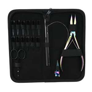 Hair Extension Tools <b>Set</b> Featuring Finger Ring Rainbow Flat Crimper Pull Loop with Hook Threader Mini Cutting Scissor Clips - Product Image 1