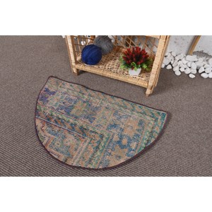 Alfombra turca Vintage azul Beige hecha a mano 2,5X1,5 pies patrón abstracto Rectangular clásico para sala de estar pasillo decorativo Vintage - Product Image 3