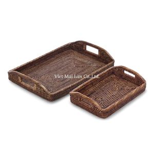 Decorative Handmade <b>Rattan</b> Tray With Natural Texture For Living Room <b>Dining</b> <b>Table</b> And Kitchen - Product Image 1