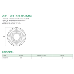 Difusor de Aire Acondicionado de Metal Pintado en Blanco Tecnosystemi DCE, Rejilla Circular Helicoidal de 36 Ranuras - Product Image 4