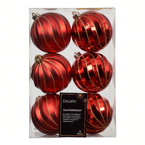 Juego de Bolas para Árbol de Navidad Kaemingk, 6 Piezas, Plástico Rojo 26072, para Adornos Festivos - Product Image 2