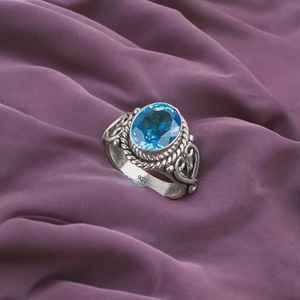 For Blue Topaz Ring Handmade Sterling <b>Silver</b> Luxury Vintage Style Women's Jewelry Elegant Gift for February Birthstone Rhodium - Product Image 4