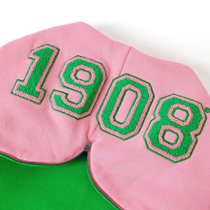 Sweat-shirt en chenille vert imprimé hiver durable AKA 1908, bande rose respirante, bord côtelé doré, poche kangourou - Product Image 3