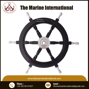 Rueda náutica Vintage hecha a mano de madera negra de 24 pulgadas, alta calidad, con cubo de aluminio y mango - Product Image 6