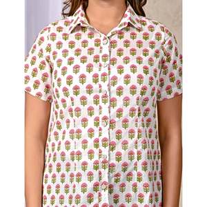เสื้อเชิ้ตผู้หญิงสีขาวผ้าฝ้ายพิมพ์ลายดอกไม้สไตล์เรโทรผ้าซาตินป๊อปลินทรงยาวไซส์ XL สำหรับงานปาร์ตี้ฤดูใบไม้ร่วง - Product Image 2