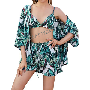 Ensemble de survêtements décontractés pour femmes 2 pièces short taille haute et chemises à manches courtes à boutons et demi-manches tenues de plage à imprimé léopard - Product Image 1