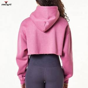 Sudaderas con capucha cortas de manga larga antipilling transpirables de punto estampadas ajustadas a la mejor moda con logotipo frontal para mujer - Product Image 2
