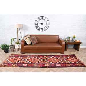 Alfombra Turca Vintage de 2.9x9.5 pies, Alfombra de Pasillo, Alfombra de Lana Roja Herki - Product Image 1