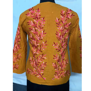 Robe longue bohème brodée à la main en coton doré et perles pour femme - Product Image 6