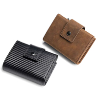 Dompet kulit asli untuk pria pria kulit sapi antik pendek lipat tiga dompet pria dengan Pop Up kotak penyimpan kartu aluminium Slot Airtag