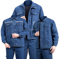 Uniformes de travail OEM en denim lourd bandes réfléchissantes costume de jean industriel avec manches longues vestes pantalons en coton
