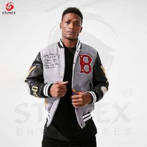 Logotipo personalizado de béisbol suelta Casual Varsity Sport Jersey chaqueta negro blanco chaqueta de béisbol para los hombres - Product Image 1