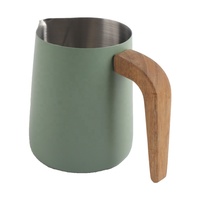 Pichet Latte Art de 350ml, pichet à vapeur expresso avec bec rond et manche en bois, pichet à mousseur à lait