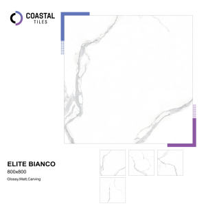 ELITE BIANCO 80X80cm Carrelages de sol en porcelaine de haute qualité au design moderne Carrelages de sol en porcelaine de meilleure qualité en gros pour usage intérieur - Product Image 2