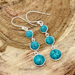 Boucles d'oreilles en argent Sterling 925 faites à la main pour femmes à la mode pierres précieuses Turquoise naturelle bijoux cadeau à la mode - Product Image 2