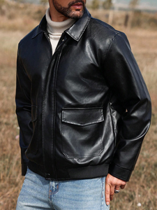 Custom Men's Retro <b>Winter</b> Biker <b>Jacket</b> Vintage Wash Genuine Calf Skin <b>Leather</b> Oversized Slim Fit Lapel Collar Autumn Season - Product Image 6