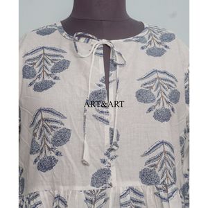 ชุดเดรสทรงเอ แขนพอง ผ้าฝ้ายพิมพ์ลายด้วยมือ ดีไซน์สวยงาม สำหรับผู้หญิง ลายพิมพ์ไม่ซ้ำใคร ใส่สบาย - Product Image 3