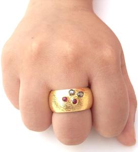 925 Sterling Silver Ruby Stone Gold Plated and Oxidised Lining Textured <b>Ring</b> <b>Band</b> - Product Image 3