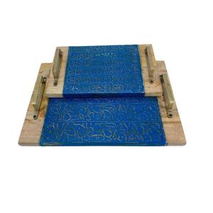 Bandeja para Servir Postres de Madera y Madera de Palisandro con Asas de Metal, Juego de 2 Bandejas de Diferentes Tamaños para Servir Té y Café al por Mayor - Product Image 6