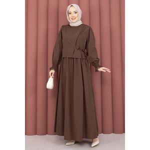 Conjunto de 2 Piezas para Mujer, Top y Pantalones Cortos de Crepé con Ribete de Encaje, Color Café, Talla XS - Product Image 4