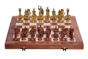 Handmade 12-Inch Wooden <b>Chess</b> <b>Board</b> <b>Set</b> with Indian Rosewood Inbuilt Storage Compartment for Chessmen Folding Feature - Product Image 2
