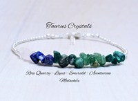 Brazalete Taurus de Plata de Ley 92.5 con Baño de Oro, Piedras Preciosas Naturales, Cristales Crudos, Amistad Cristiana, Astrología Étnica