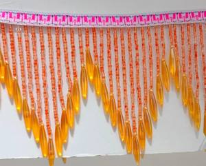 Handmade Orange Beaded <b>Fringe</b>: 4-inch Wide <b>Lampshade</b> Trim, 90cm Long - Product Image 2