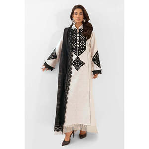 Ensemble 3 pièces non cousu en jacquard brodé et satin, avec dupatta en soie brûlée FE-52082 - Product Image 4