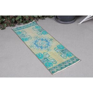 Alfombra de 1.2x3.37 pies, Alfombra Turca Vintage Pequeña, Alfombra de Lana Azul - Product Image 2