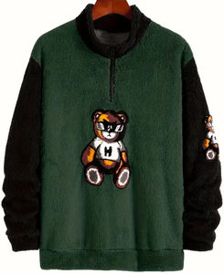 Sudadera de felpa con cuello levantado y patrón de oso personalizado para hombre de alta calidad, Jersey informal de manga larga transpirable holgado - Product Image 1