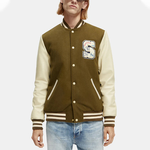 Nuevos emblemas de diseñador bordados de marca, chaquetas de lana con mangas de cuero para hombre, chaqueta Bomber universitaria de fieltro de lana para hombre - Product Image 2