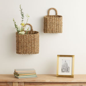 Boho Hand Woven Wall-mounted Natural <b>Seagrass</b> <b>Baskets</b> Straw Wall Hanging Storage <b>Basket</b> Home Organizer - Product Image 2