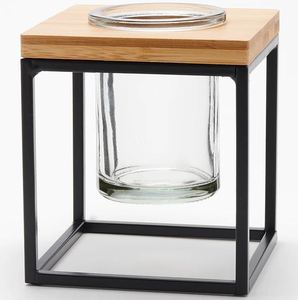 Porte-bougie votive en métal et bois pour intérieur et extérieur, décoration pour maison, hôtel, bureau, mariage, fête - Product Image 1