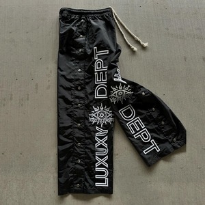 Pantalon de survêtement de sport droit pour hommes taille plus pantalon de survêtement respirant à boutons-pression broderie personnalisée coupe-vent en nylon vente en gros - Product Image 2