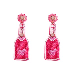Boucles d'oreilles pendantes en forme de bouteille de champagne de haute qualité, élégantes, ornées de perles et de strass, bijoux de fête pour femmes, design de dessin animé orange - Product Image 3