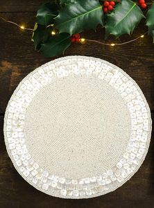 Handmade Beaded Round <b>Placemat</b> for <b>Dining</b> <b>Table</b> Beautiful Decorative New Year Christmas and Other Occasions Gift Item - Product Image 3