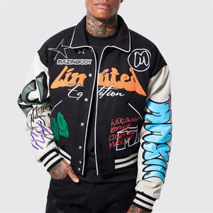 Veste en cuir brodée sur mesure pour hommes, taille plus, style universitaire, col carré, veste bomber, veste universitaire pour hommes - Product Image 4