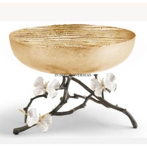 Flores Diseñador Chapado en oro y color blanco Textura única Calidad de lujo Metal Hecho Frutas Servir y Decoración de mesa Tazón - Product Image 2