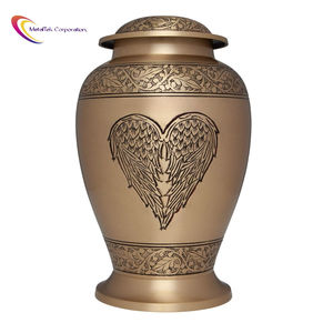 Matte Gold Heart Engraved Angel Wings Floral Band Brass Cremation Urns Keepsake Funeral Ashes Wholesale Decorative Memorial Urns - Product Image 1