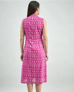 ชุดเดรสผ้าเรยอนสีชมพูลายดอกไม้ทันสมัยชุดเดรสผ้าเรยอนธรรมชาติทรงตรงเอวแบบลำลองคอวีแขนกุดระบายอากาศมีกระเป๋า - Product Image 2