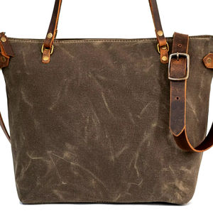 2025 Grand sac fourre-tout minimaliste classique LCTG-0063F toile et cuir avec fermeture à glissière à trois sangles fabriqué au Pakistan - Product Image 1