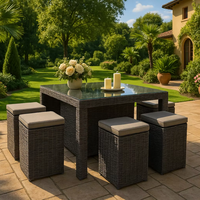 Ensemble de salle à manger moderne pliable en aluminium et rotin imperméable avec table et 8 chaises pour usage extérieur, intérieur et hôtelier