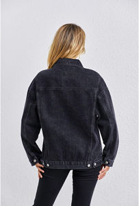 New Arrival Women's Casual Reversible <b>Denim</b> <b>Jacket</b> 100% Cotton Stand Solid Pattern Button Logo Decoration Washed for Spring - Product Image 2