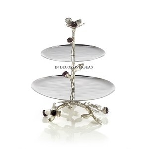 Espejo de cristal de color negro y aluminio fundido plata brillante pulido más elegante soporte de pastel de diseñador único con base de mármol negro - Product Image 3