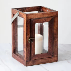 Antique Wooden Lantern <b>Tealight</b> <b>Candle</b> <b>Holder</b> with Custom Logo Solid Wood Christmas Lantern with Hot Selling Metal Handle - Product Image 1